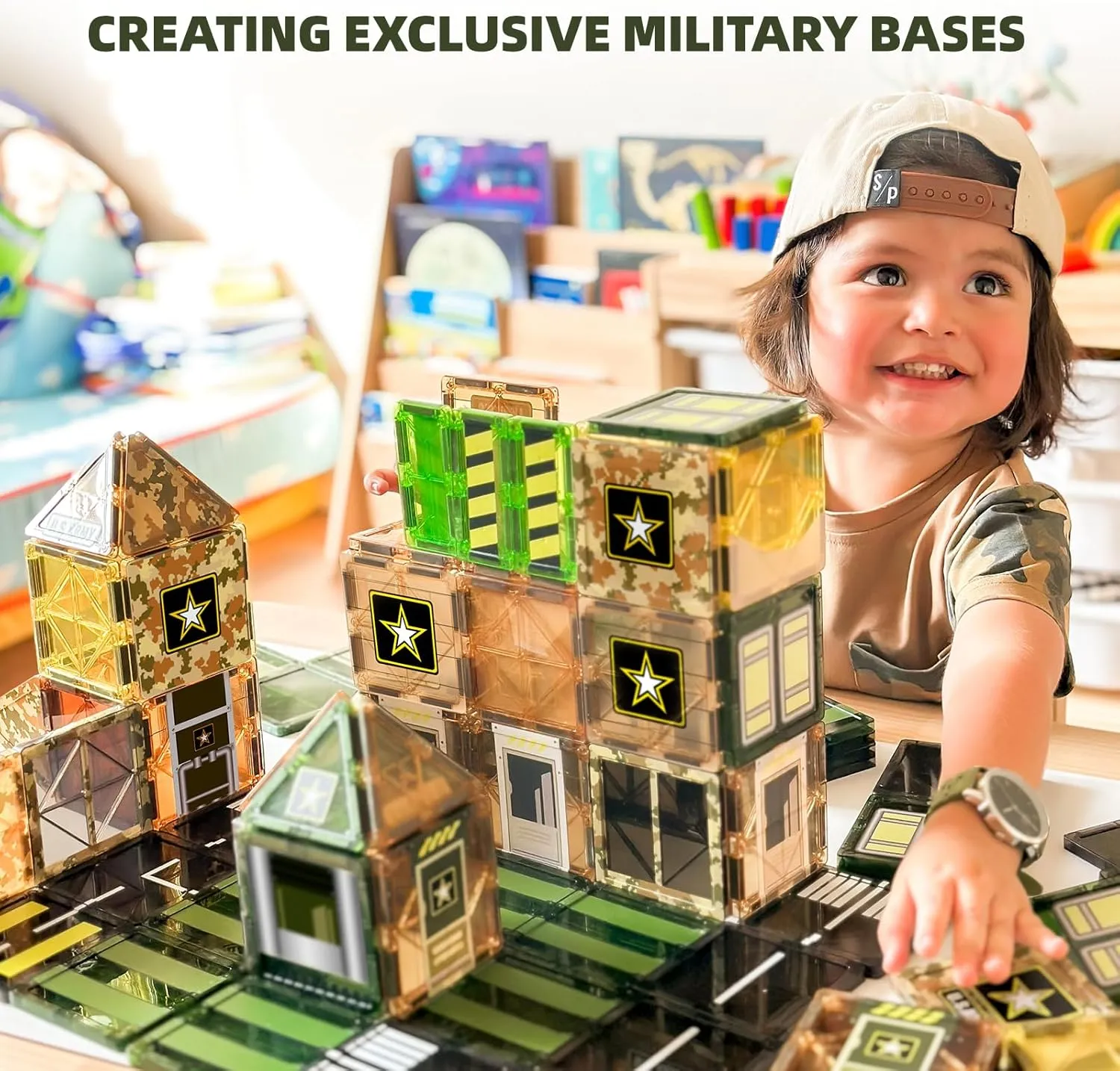 GobiDex Army Magnetic Tiles Building Toys for Boys 3 , Military Magnetic Blocks for Toddlers STEM Construction Preschool Toys for Kids, Upgraded Sensory Magnets for Kids Birthday Gifts 48PCS