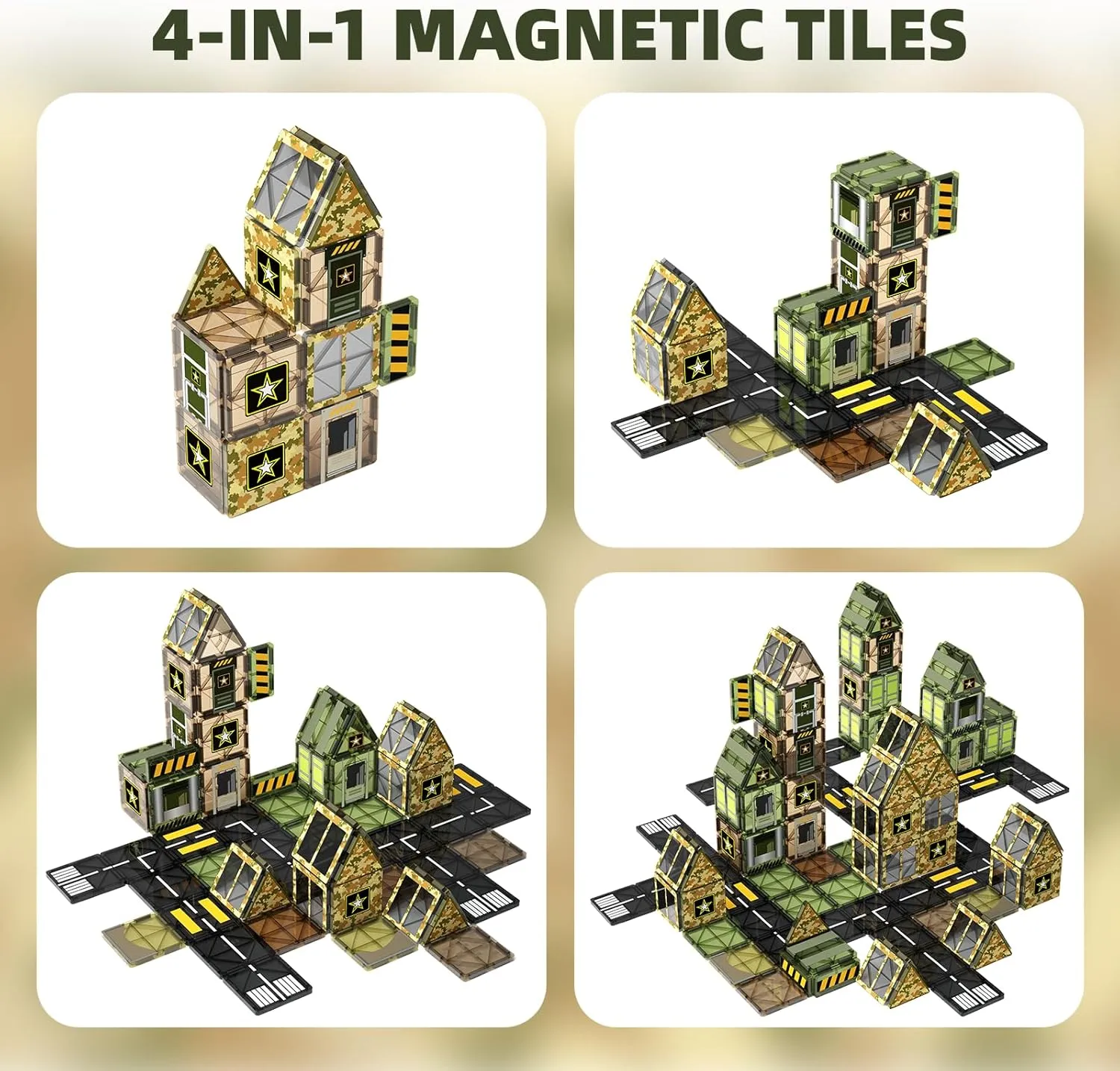 GobiDex Army Magnetic Tiles Building Toys for Boys 3 , Military Magnetic Blocks for Toddlers STEM Construction Preschool Toys for Kids, Upgraded Sensory Magnets for Kids Birthday Gifts 48PCS