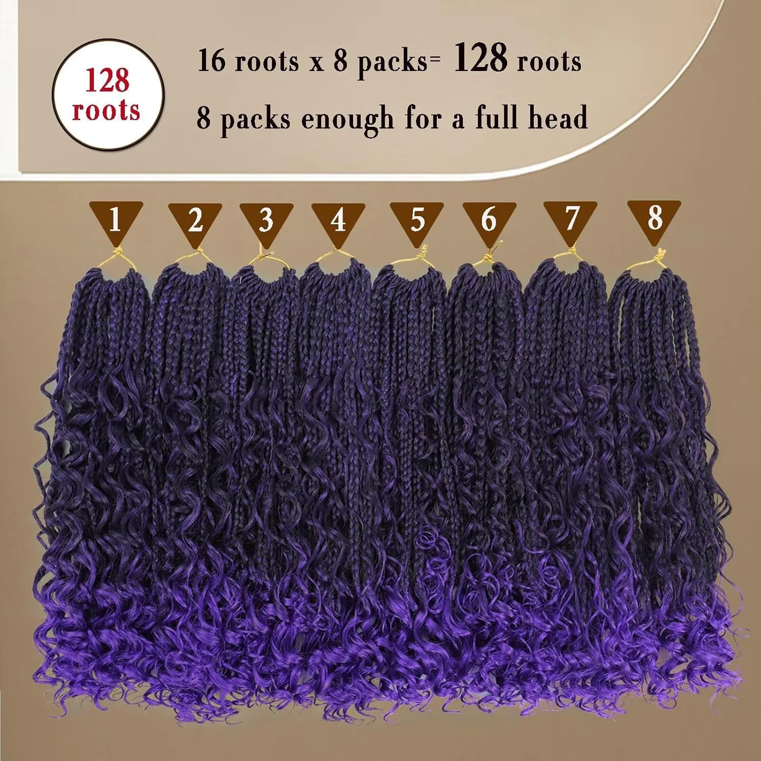 Goddess Bohemian Box Braids Crochet Hair with Curly Ends, 14 Inch 8 Packs Pre Looped 3X Crochet Boho Box Braids Synthetic Braiding Hair Extensions for Black Women (#T1B/Purple)