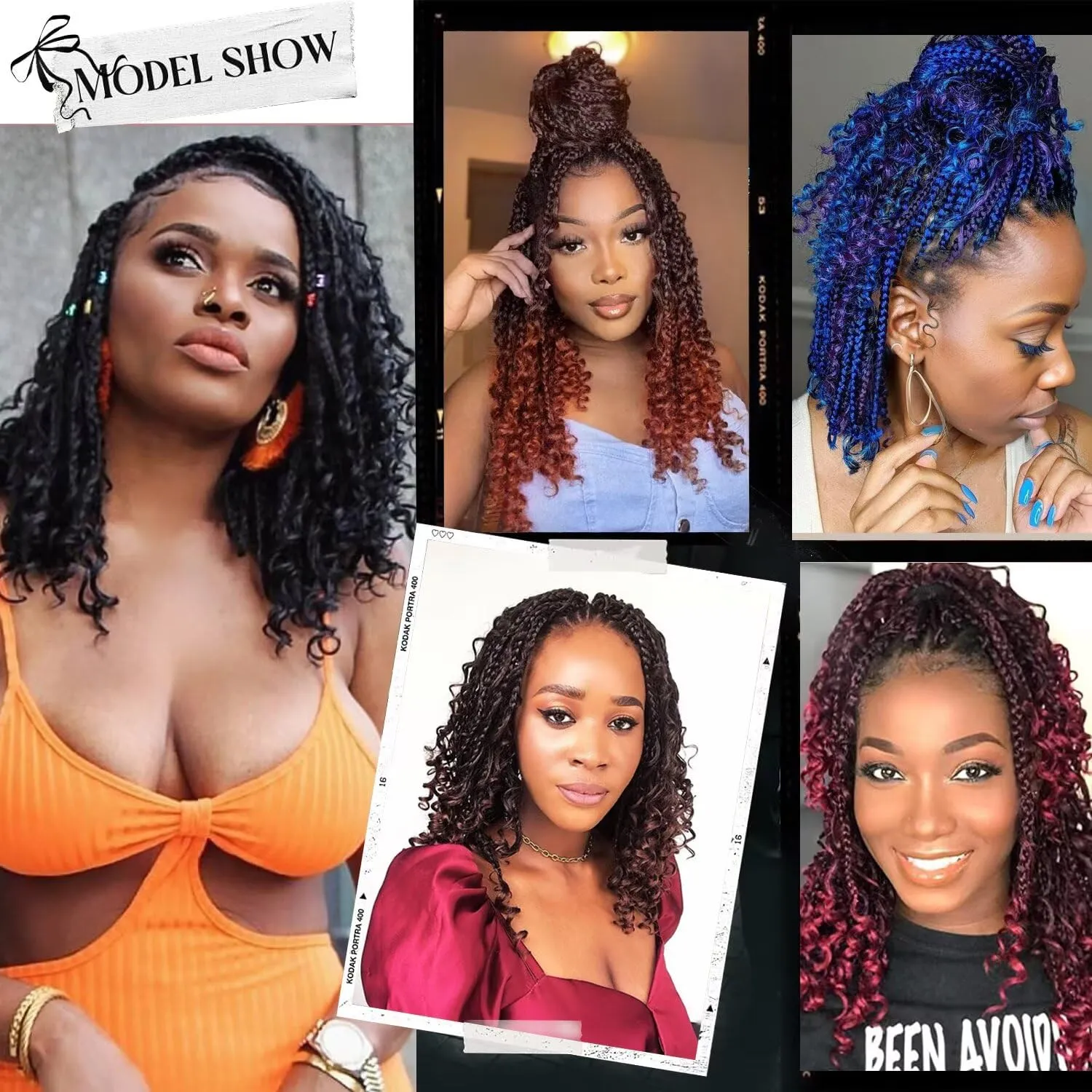 Goddess Bohemian Box Braids Crochet Hair with Curly Ends, 14 Inch 8 Packs Pre Looped 3X Crochet Boho Box Braids Synthetic Braiding Hair Extensions for Black Women (#T1B/Purple)