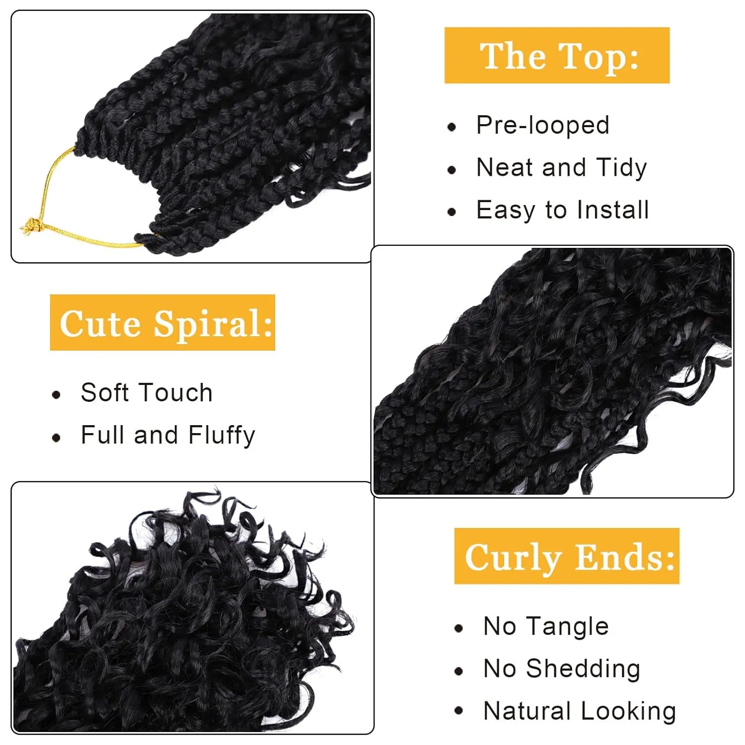 Goddess Box Braids Crochet Hair 14 Inch Pre-looped Bohomian Crochet Box Braids Curly Ends 8 Packs 3X Crotchet Braid for Women Synthetic Braiding Hair Extension (1B)