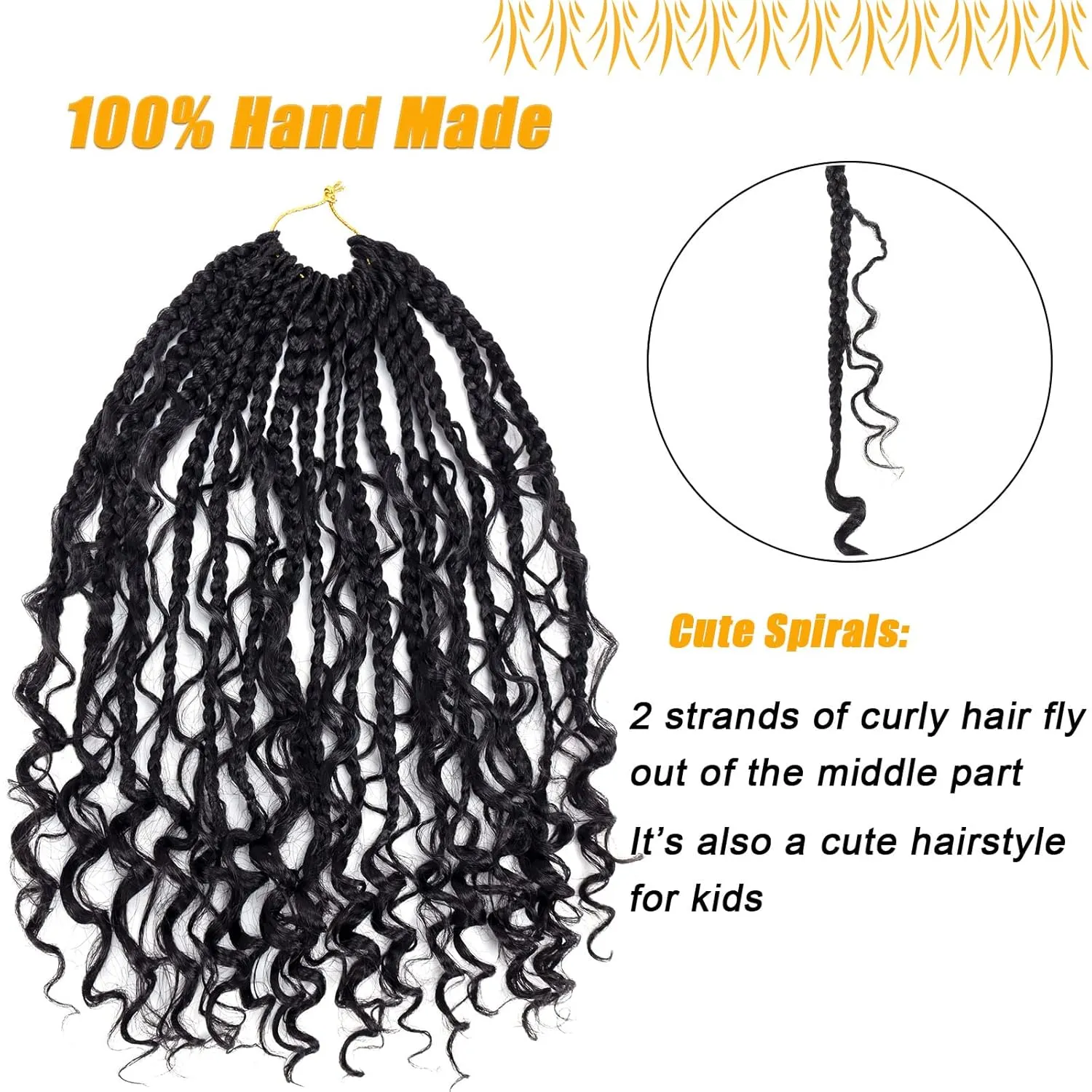 Goddess Box Braids Crochet Hair 14 Inch Pre-looped Bohomian Crochet Box Braids Curly Ends 8 Packs 3X Crotchet Braid for Women Synthetic Braiding Hair Extension (1B)
