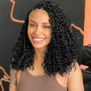Goddess Box Braids Crochet Hair 14 Inch Pre-looped Bohomian Crochet Box Braids Curly Ends 8 Packs 3X Crotchet Braid for Women Synthetic Braiding Hair Extension (1B)