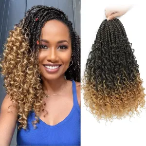Goddess Box Braids Crochet Hair with Curly Ends 14inch Boho 3X Crochet Braids 8 Packs Ombre Synthetic Braiding Hair Extensions for Black Women (#1B/27)
