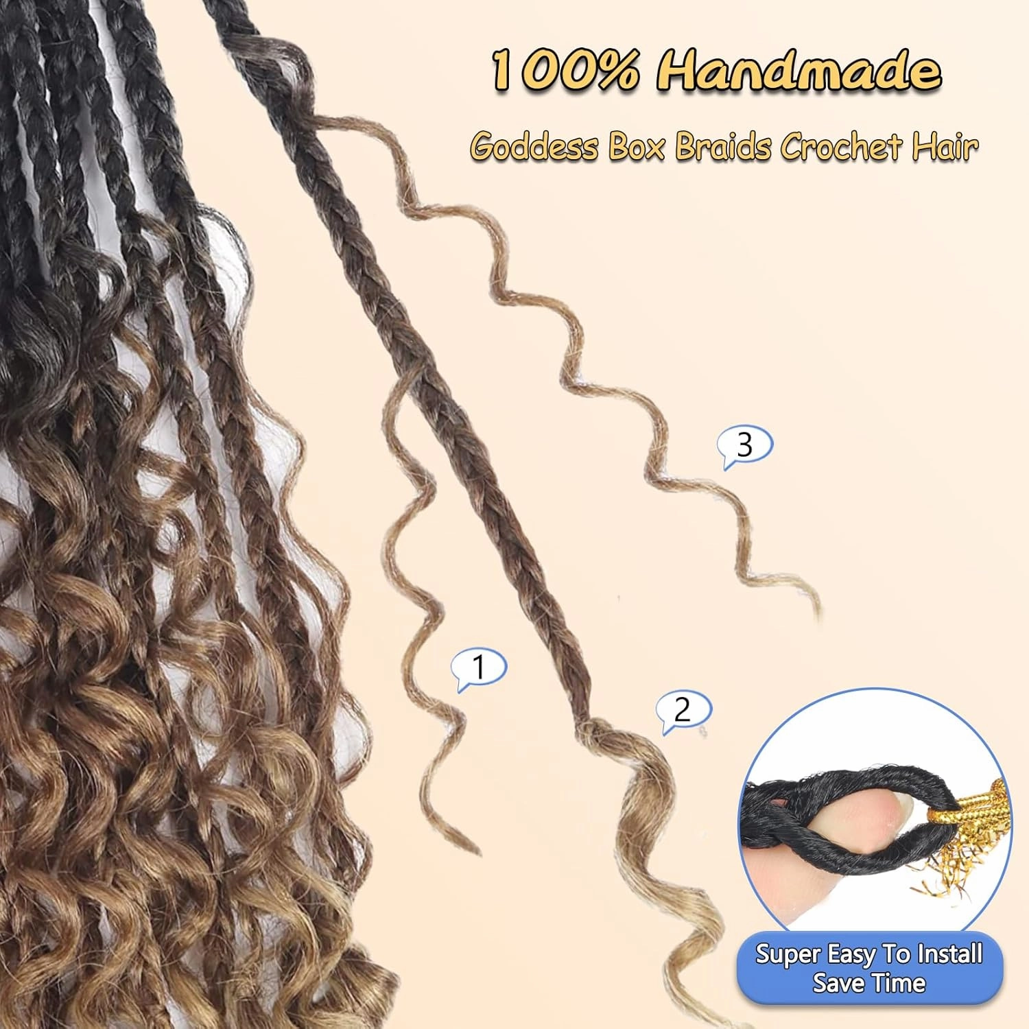 Goddess Box Braids Boho Braids Crochet Hair For Black Women Pre Looped, Knotless Boho Crochet Braids, Bohemian Crochet Hair Box Braids(14 Inch (Pack of 8), 1B-30-27)