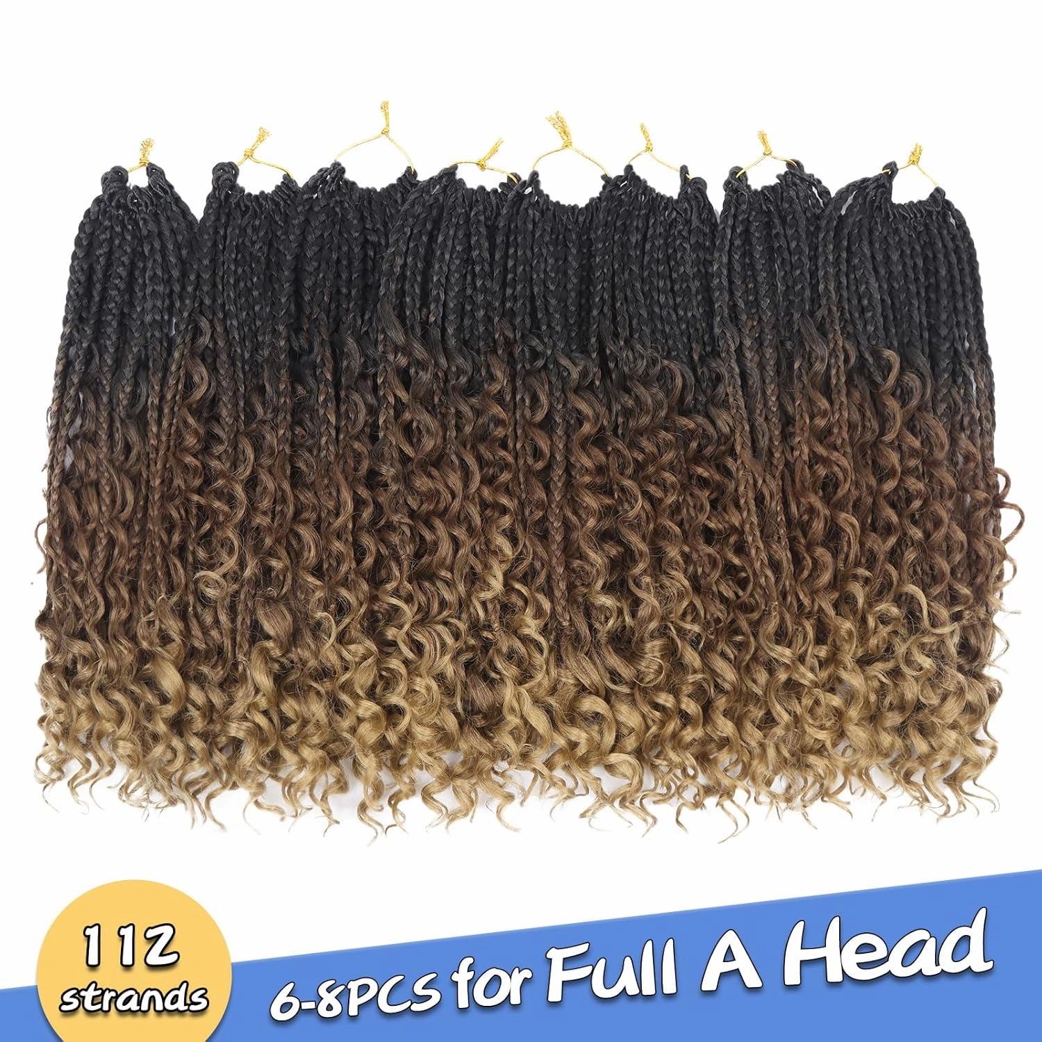 Goddess Box Braids Boho Braids Crochet Hair For Black Women Pre Looped, Knotless Boho Crochet Braids, Bohemian Crochet Hair Box Braids(14 Inch (Pack of 8), 1B-30-27)