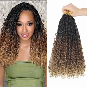 Goddess Box Braids Boho Braids Crochet Hair For Black Women Pre Looped, Knotless Boho Crochet Braids, Bohemian Crochet Hair Box Braids(14 Inch (Pack of 8), 1B-30-27)