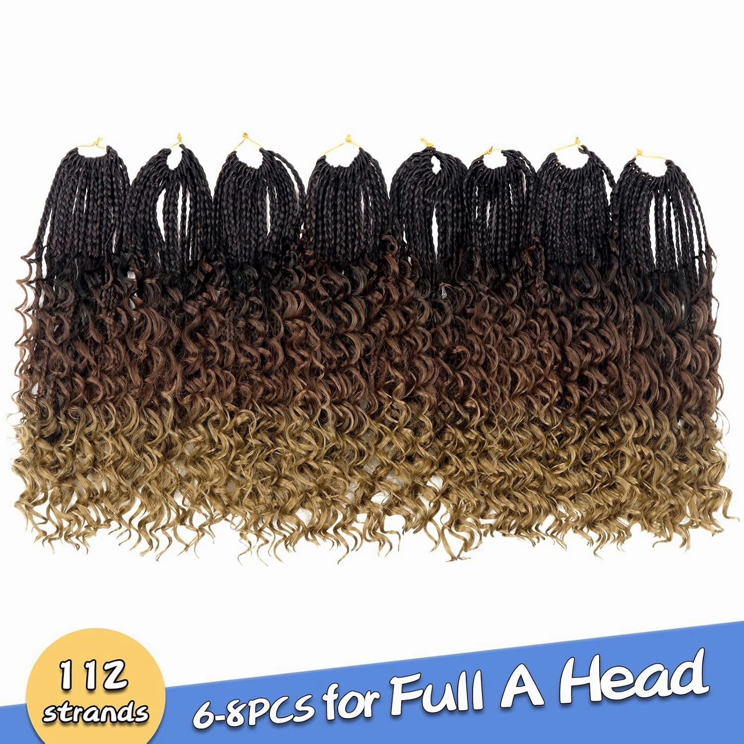 Goddess Box Braids Crochet Hair For Black Women, Bohemian Crochet Box Braids With Curly Ends, 14Inch Pre-Looped Crochet Boho Box Braids Crochet Hair(14 Inch (Pack of 8), 4-30-27)