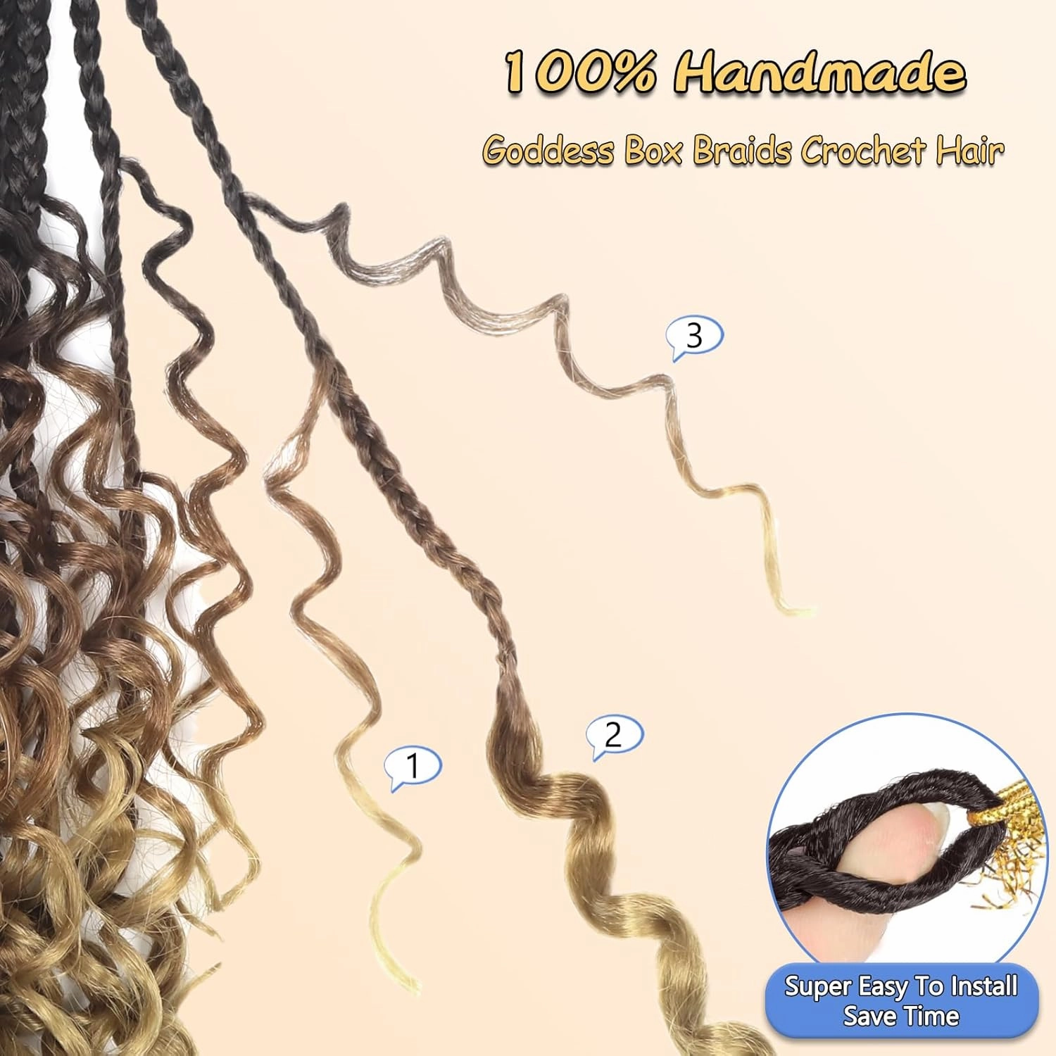 Goddess Box Braids Crochet Hair For Black Women, Bohemian Crochet Box Braids With Curly Ends, 14Inch Pre-Looped Crochet Boho Box Braids Crochet Hair(14 Inch (Pack of 8), 4-30-27)