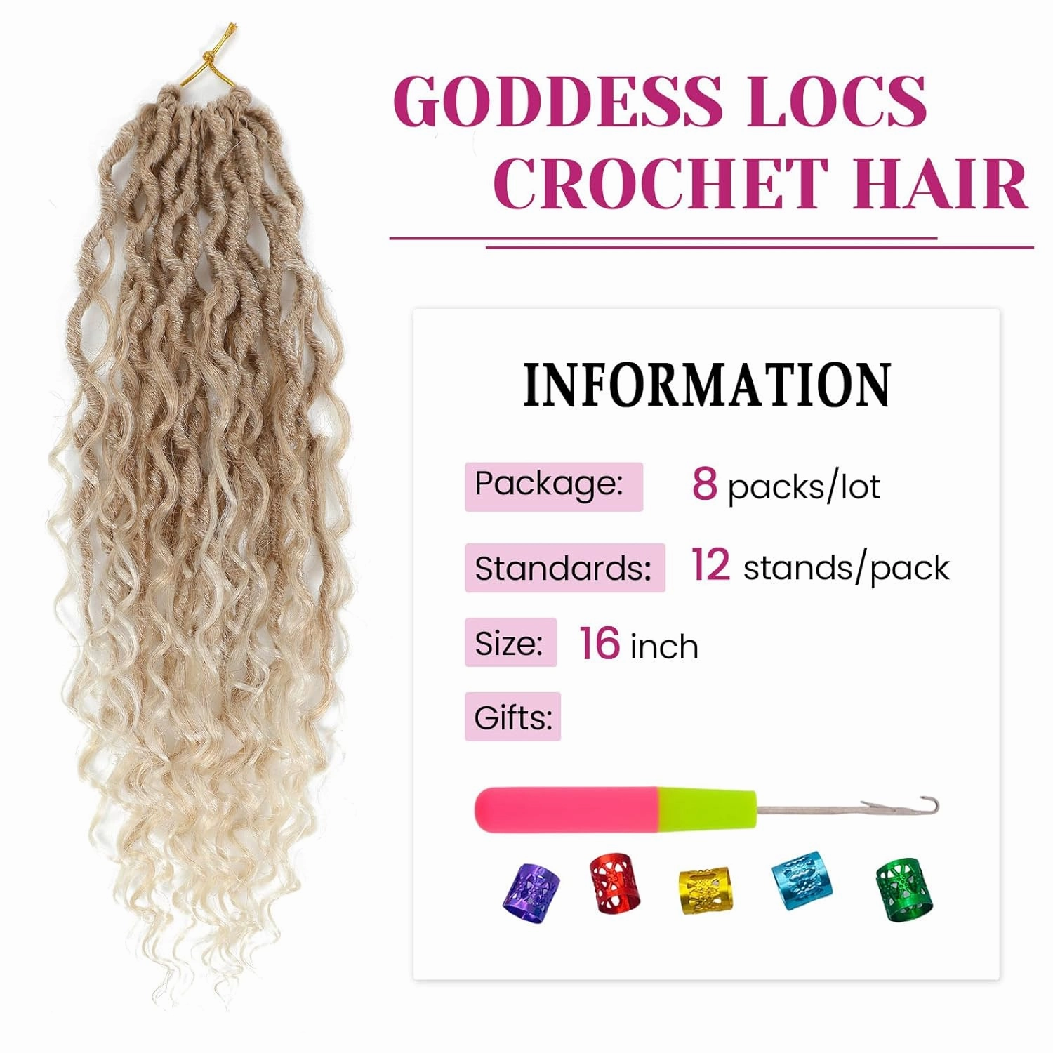 Goddess Locs Crochet Hair 16 Inch 8 Packs Boho Faux Locs Crochet Hair For Black Women Soft Crochet Locs Synthetic Hippie Locs Pre Looped Crochet Braids Curly Ends