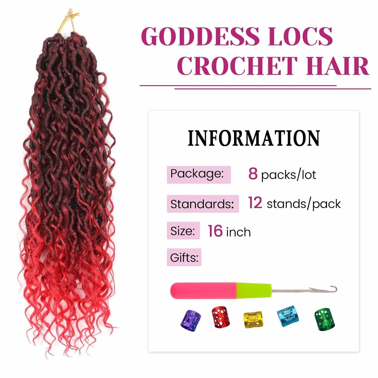 Goddess Locs Crochet Hair 16 Inch 8 Packs Boho Faux Locs Crochet Hair For Black Women Soft Crochet Locs Synthetic Hippie Locs Pre Looped Crochet Braids Curly Ends