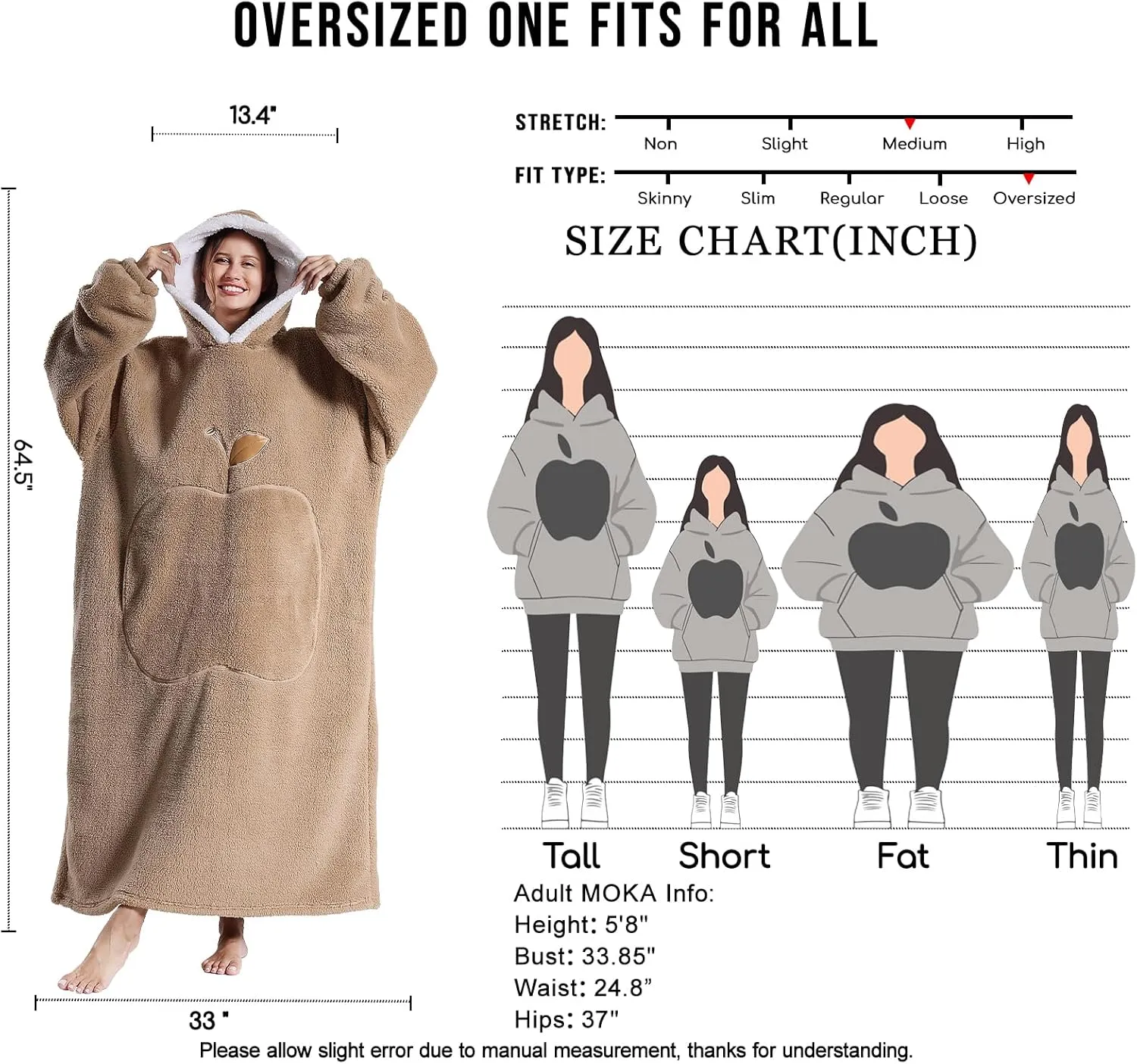 GoodtoU Wearable Blanket Hoodie For Women and Men - Oversized Hooded Blanket for Adults Fluffy Plush Blanket Sweatshirt Warm Cozy Gifts For Mom Khaki