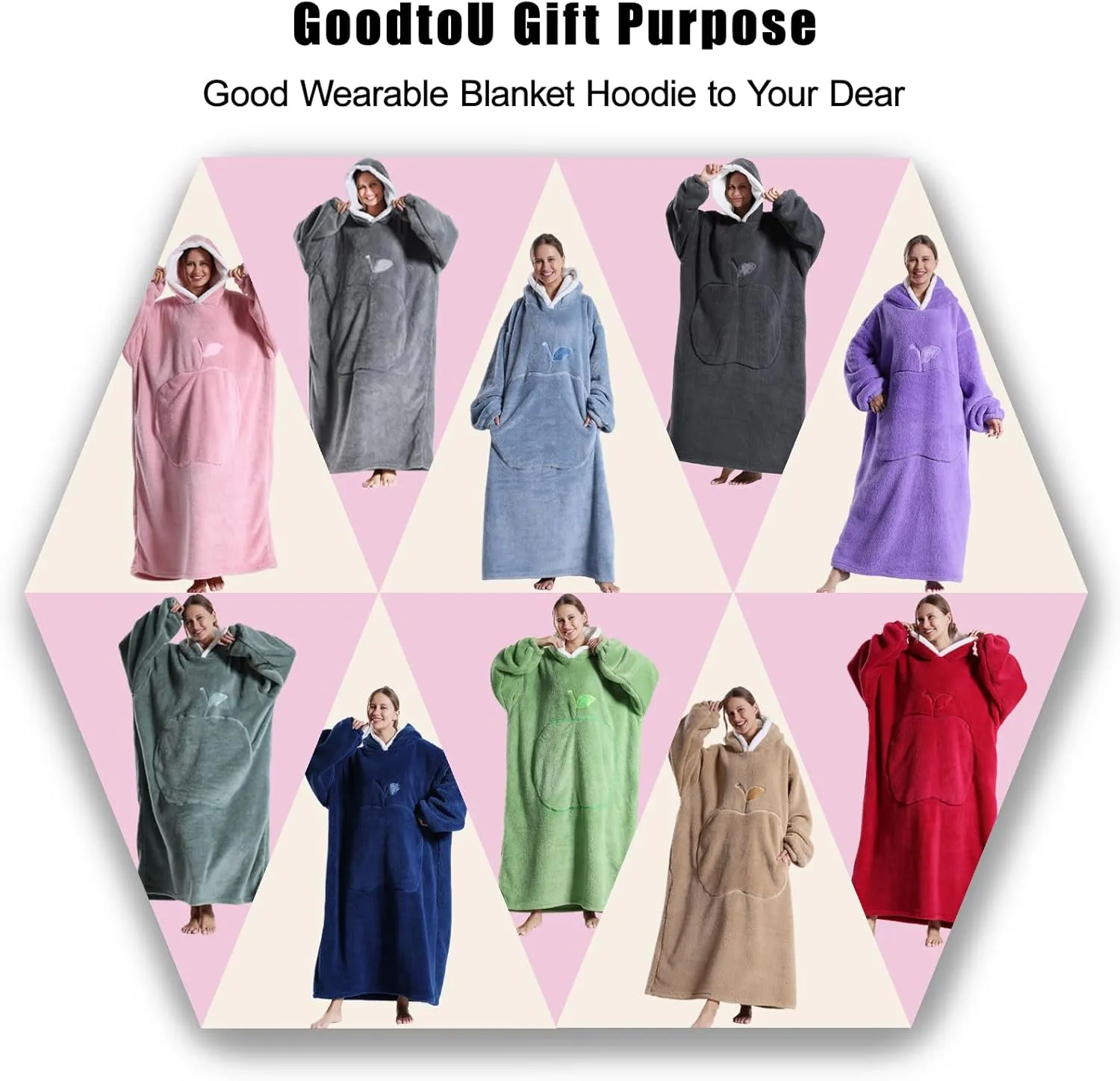 GoodtoU Wearable Blanket Hoodie For Women and Men - Oversized Hooded Blanket for Adults Fluffy Plush Blanket Sweatshirt Warm Cozy Gifts For Mom Khaki