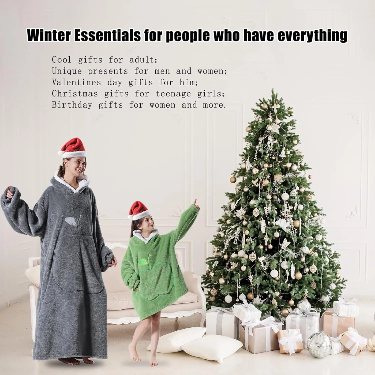 GoodtoU Wearable Blanket Hoodie For Women and Men - Oversized Hooded Blanket for Adults Fluffy Plush Blanket Sweatshirt Warm Cozy Gifts For Mom Khaki