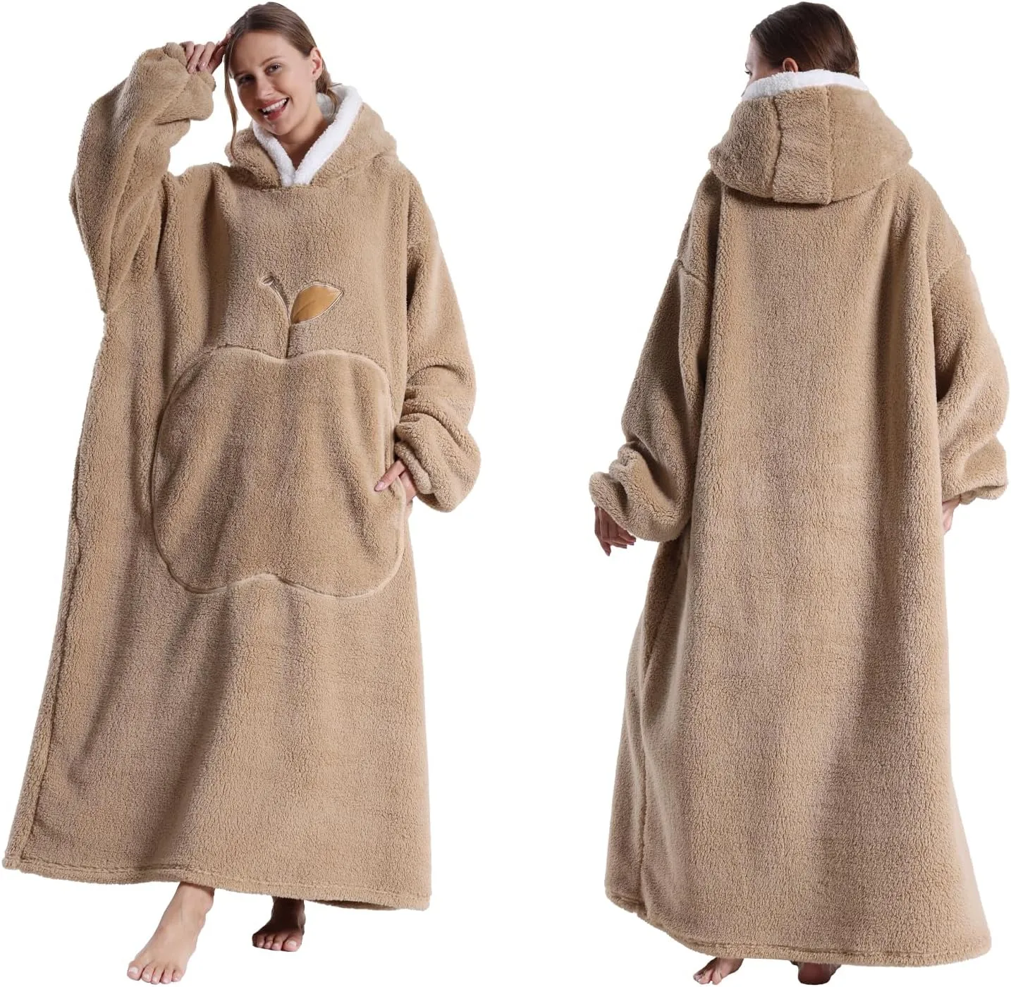 GoodtoU Wearable Blanket Hoodie For Women and Men - Oversized Hooded Blanket for Adults Fluffy Plush Blanket Sweatshirt Warm Cozy Gifts For Mom Khaki