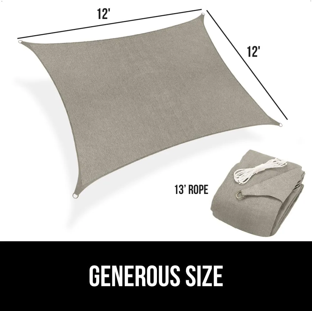 GORILLA GRIP Heavy Duty Sun Shade, UV Protection Fade Tear and Rust Resistant Rectangle Sunshade Canopy, Curved Edges Blocks Sunlight, Breathable Sail, Outdoor Patio, Lawn Garden 12x12 FT Gray