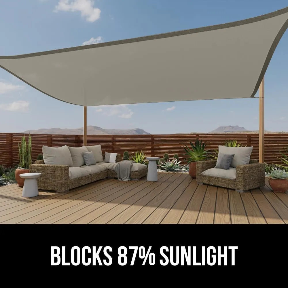 GORILLA GRIP Heavy Duty Sun Shade, UV Protection Fade Tear and Rust Resistant Rectangle Sunshade Canopy, Curved Edges Blocks Sunlight, Breathable Sail, Outdoor Patio, Lawn Garden, 8x12 FT Gray