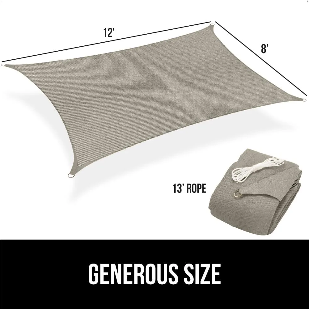 GORILLA GRIP Heavy Duty Sun Shade, UV Protection Fade Tear and Rust Resistant Rectangle Sunshade Canopy, Curved Edges Blocks Sunlight, Breathable Sail, Outdoor Patio, Lawn Garden, 8x12 FT Gray