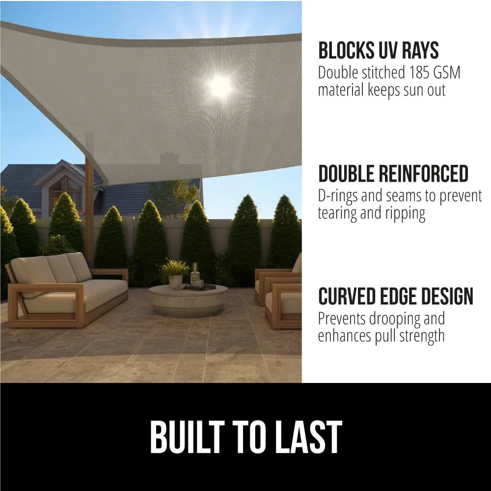 GORILLA GRIP Heavy Duty Sun Shade, UV Protection Fade Tear and Rust Resistant Rectangle Sunshade Canopy, Curved Edges Blocks Sunlight, Breathable Sail, Outdoor Patio, Lawn Garden, 8x12 FT Gray