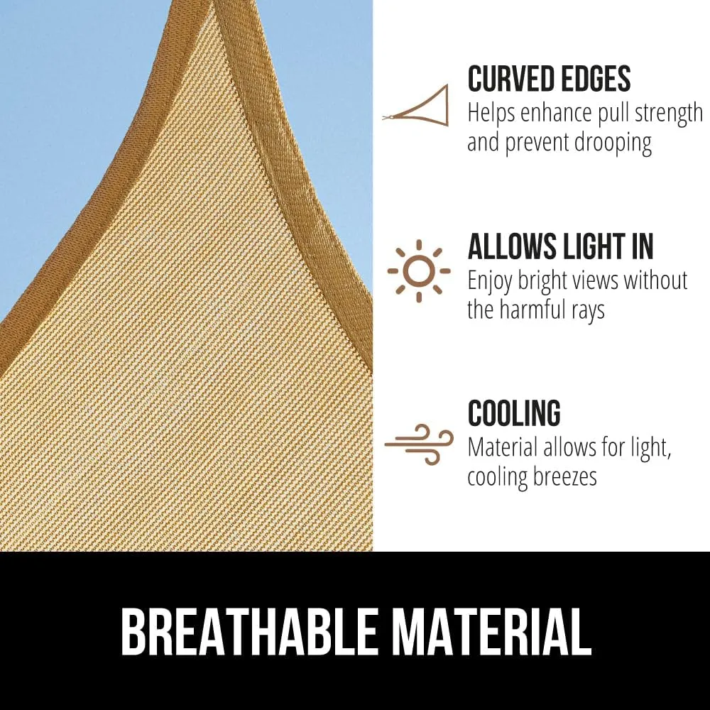GORILLA GRIP Heavy Duty Sun Shade, UV Protection Fade Tear and Rust Resistant Triangle Sunshade Canopy, Curved Edges Blocks Sunlight, Breathable Sail, Outdoor Patio, Lawn Garden Sand