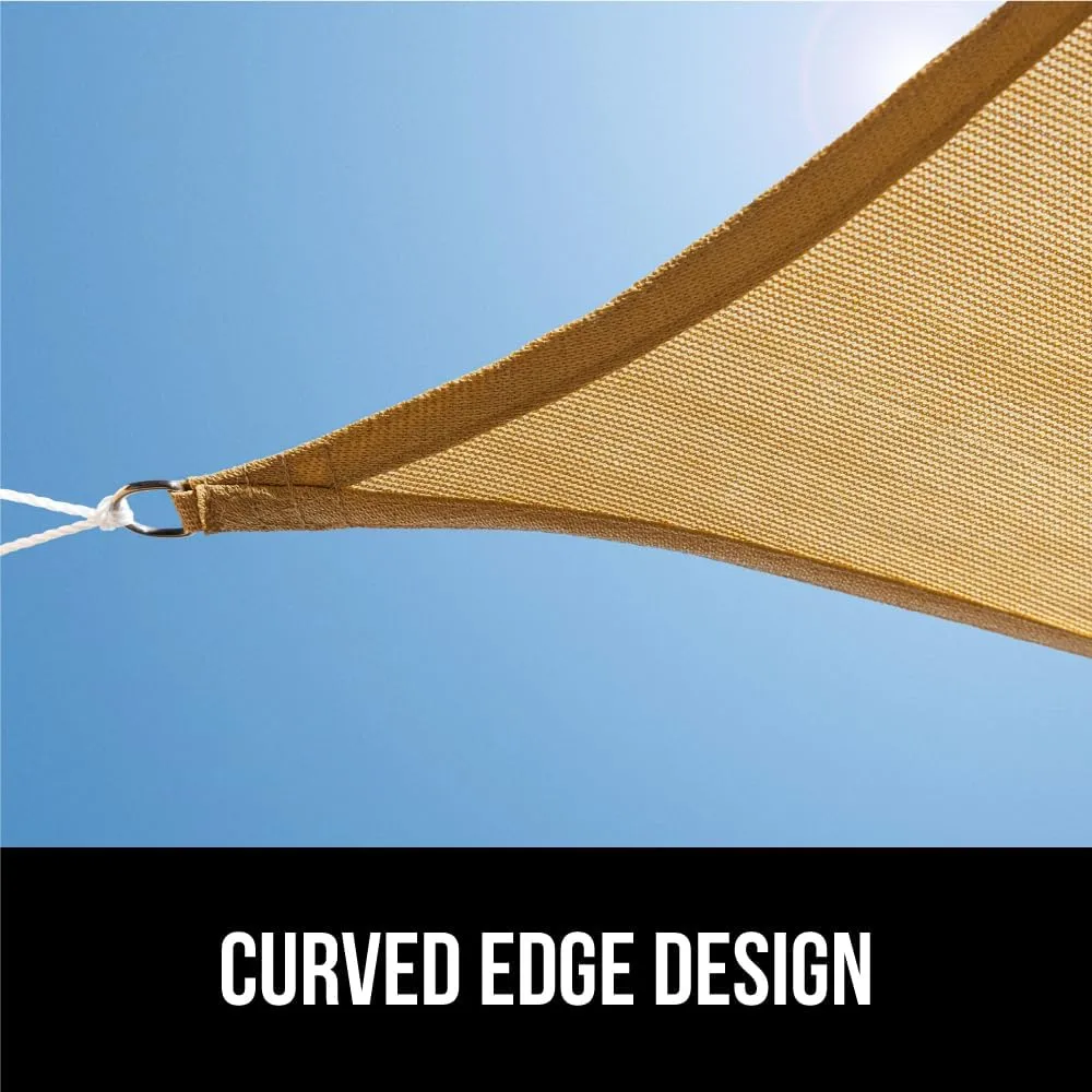 GORILLA GRIP Heavy Duty Sun Shade, UV Protection Fade Tear and Rust Resistant Triangle Sunshade Canopy, Curved Edges Blocks Sunlight, Breathable Sail, Outdoor Patio, Lawn Garden Sand