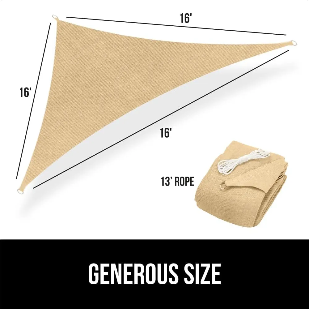 GORILLA GRIP Heavy Duty Sun Shade, UV Protection Fade Tear and Rust Resistant Triangle Sunshade Canopy, Curved Edges Blocks Sunlight, Breathable Sail, Outdoor Patio, Lawn Garden Sand