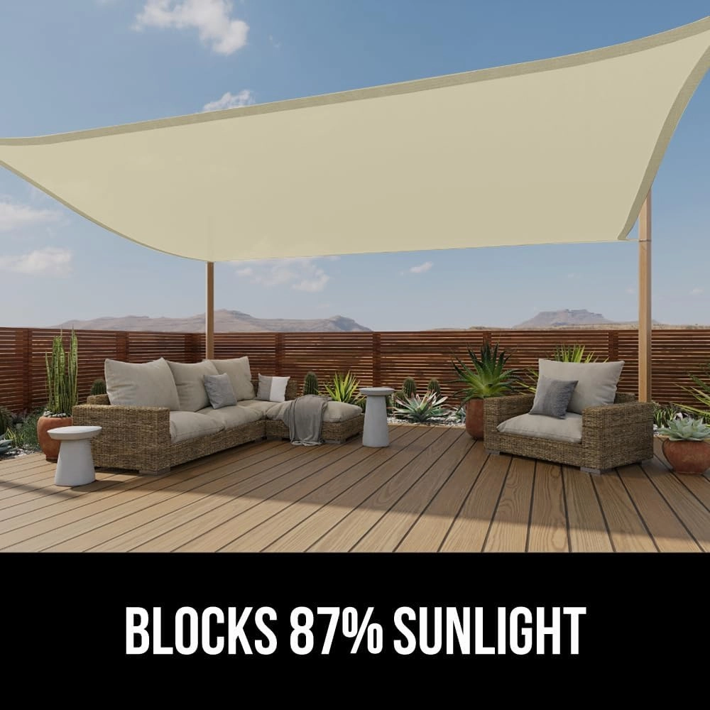 GORILLA GRIP Heavy Duty Sun Shade, UV Protection Fade Tear and Rust Resistant Rectangle Sunshade Canopy, Curved Edges Blocks Sunlight, Breathable Sail, Outdoor Patio, Lawn Garden 10x10 FT Butter Cream