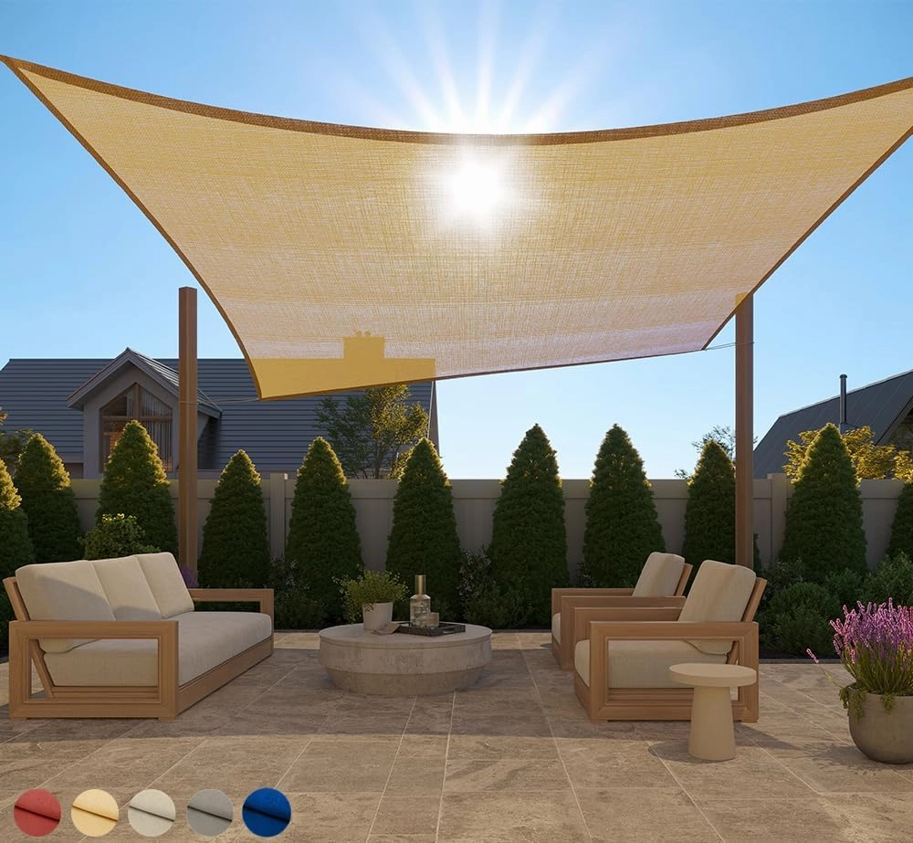 GORILLA GRIP Heavy Duty Sun Shade, UV Protection Fade Tear and Rust Resistant Rectangle Sunshade Canopy, Curved Edges Blocks Sunlight, Breathable Sail, Outdoor Patio, Lawn Garden 10x13 FT Sand