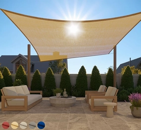 GORILLA GRIP Heavy Duty Sun Shade, UV Protection Fade Tear and Rust Resistant Rectangle Sunshade Canopy, Curved Edges Blocks Sunlight, Breathable Sail, Outdoor Patio, Lawn Garden 10x13 FT Sand