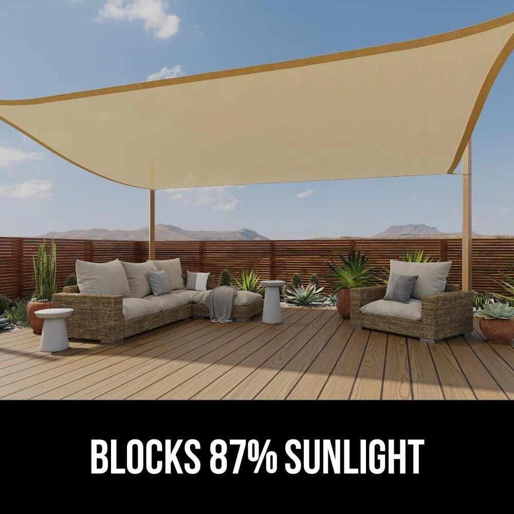GORILLA GRIP Heavy Duty Sun Shade, UV Protection Fade Tear and Rust Resistant Rectangle Sunshade Canopy, Curved Edges Blocks Sunlight, Breathable Sail, Outdoor Patio, Lawn Garden 10x13 FT Sand
