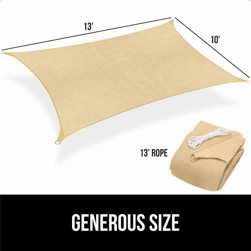 GORILLA GRIP Heavy Duty Sun Shade, UV Protection Fade Tear and Rust Resistant Rectangle Sunshade Canopy, Curved Edges Blocks Sunlight, Breathable Sail, Outdoor Patio, Lawn Garden 10x13 FT Sand