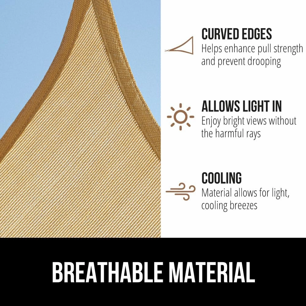 GORILLA GRIP Heavy Duty Sun Shade, UV Protection Fade Tear and Rust Resistant Rectangle Sunshade Canopy, Curved Edges Blocks Sunlight, Breathable Sail, Outdoor Patio, Lawn Garden 10x13 FT Sand