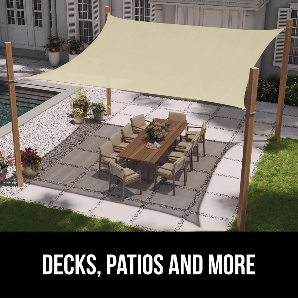 GORILLA GRIP Heavy Duty Sun Shade, UV Protection Fade Tear and Rust Resistant Rectangle Sunshade Canopy, Curved Edges Blocks Sunlight, Breathable Sail, Outdoor Patio, Lawn Garden, 8x10 FT Butter Cream