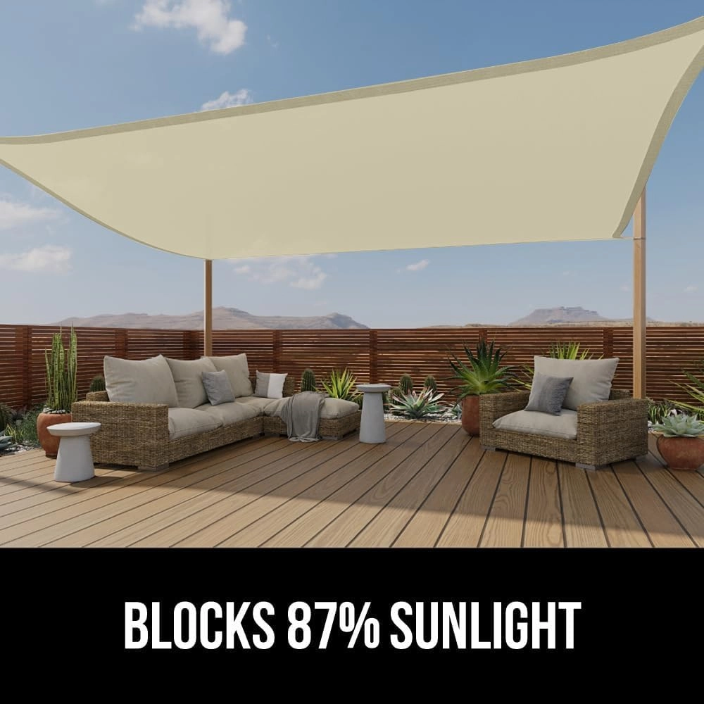 GORILLA GRIP Heavy Duty Sun Shade, UV Protection Fade Tear and Rust Resistant Rectangle Sunshade Canopy, Curved Edges Blocks Sunlight, Breathable Sail, Outdoor Patio, Lawn Garden, 8x10 FT Butter Cream