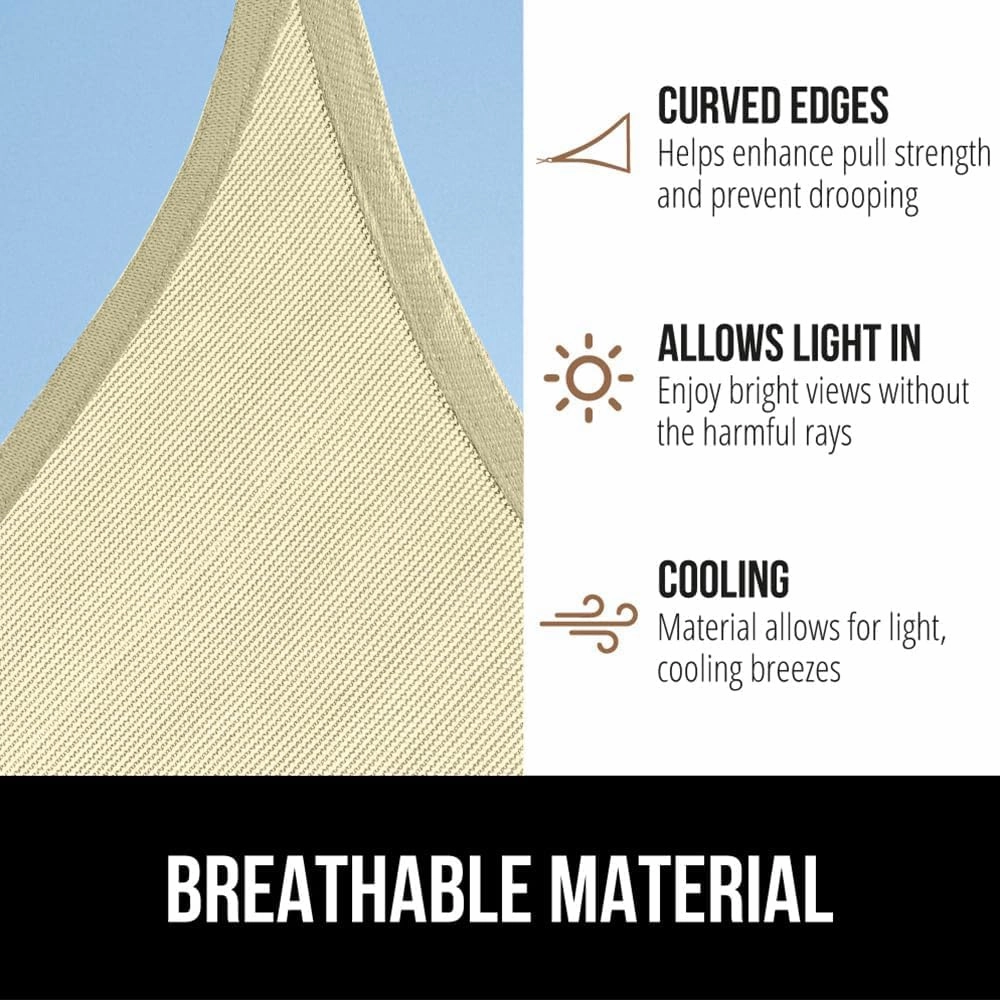 GORILLA GRIP Heavy Duty Sun Shade, UV Protection Fade Tear and Rust Resistant Rectangle Sunshade Canopy, Curved Edges Blocks Sunlight, Breathable Sail, Outdoor Patio, Lawn Garden, 8x10 FT Butter Cream