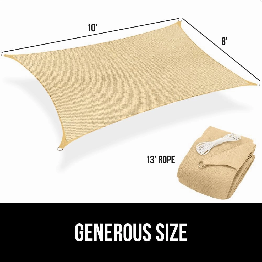 GORILLA GRIP Heavy Duty Sun Shade, UV Protection Fade Tear and Rust Resistant Rectangle Sunshade Canopy, Curved Edges Blocks Sunlight, Breathable Sail, Outdoor Patio, Lawn Garden, 8x10 FT Sand