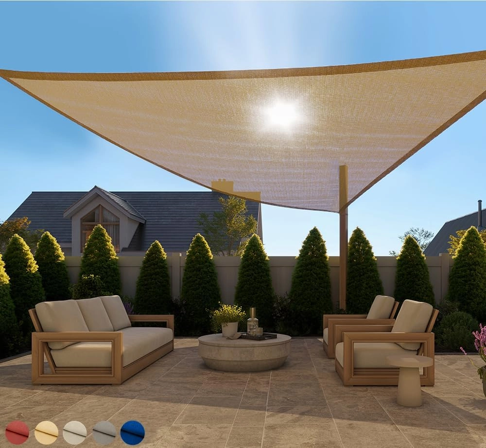 GORILLA GRIP Heavy Duty Sun Shade, UV Protection Fade Tear and Rust Resistant Triangle Sunshade Canopy, Curved Edges Blocks Sunlight, Breathable Sail, Outdoor Patio, Lawn Garden Sand