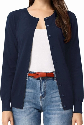 GRACE KARIN Women's Long Sleeve Button Down Crew Neck Classic Sweater Knit Cardigan