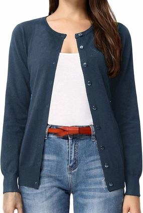 GRACE KARIN Women's Long Sleeve Button Down Crew Neck Classic Sweater Knit Cardigan