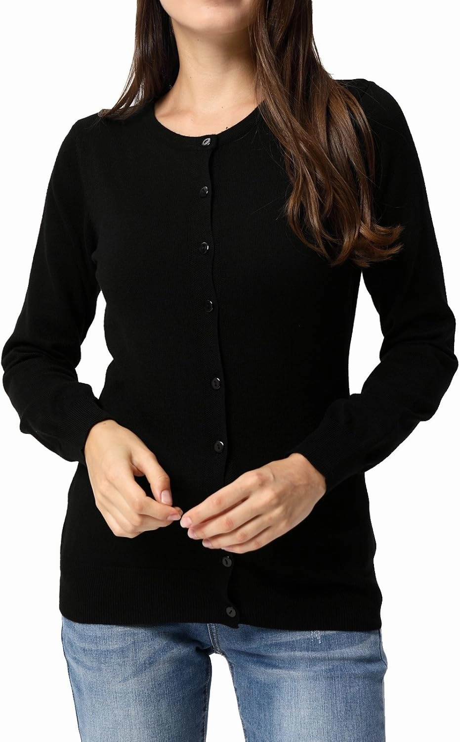 GRACE KARIN Women's Long Sleeve Button Down Crew Neck Classic Sweater Knit Cardigan