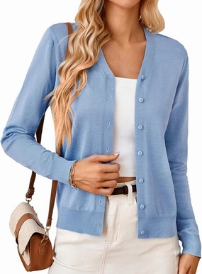 GRACE KARIN Women's Long Sleeve Button Down Vee Neck Classic Sweater Knit Cardigan