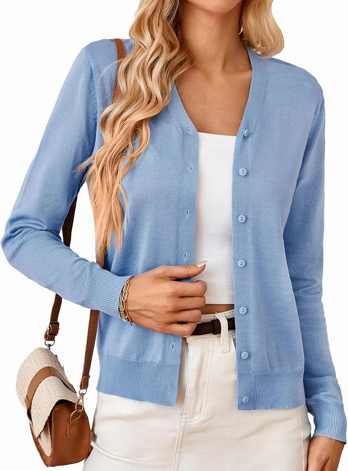 GRACE KARIN Women's Long Sleeve Button Down Vee Neck Classic Sweater Knit Cardigan