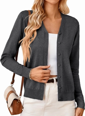 GRACE KARIN Women's Long Sleeve Button Down Vee Neck Classic Sweater Knit Cardigan