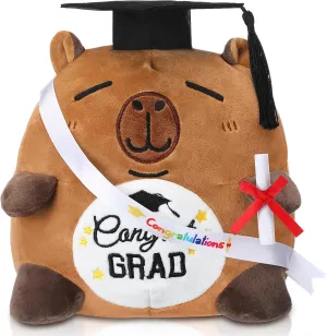 Graduation Bear Plush 9.84 Inch Graduation Stuffed Animal with Cap Diploma Sash Cow Plushie Pillow Toy Congratulations Grad Gifts for College High School Boys Girls(Capybara)