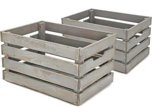 Gray Wooden Crates are Mainly Suitable for Storage, Tool Crate, Wine Crate, Camping, and Other Multi-Purpose. Rustic Style, They are Sturdy and Durable, set of 2 Length of 17.7 inches.