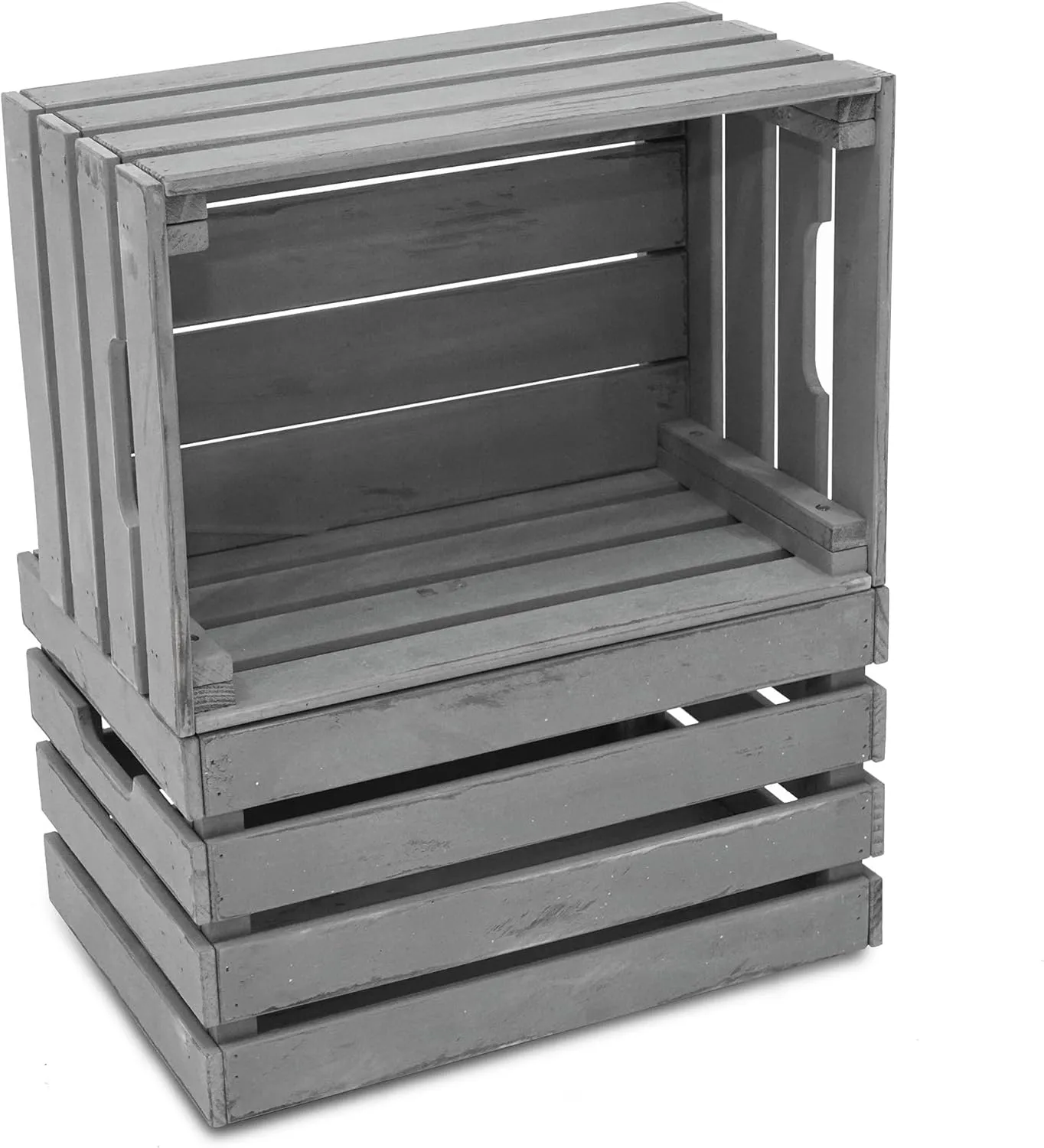Gray Wooden Crates are Mainly Suitable for Storage, Tool Crate, Wine Crate, Camping, and Other Multi-Purpose. Rustic Style, They are Sturdy and Durable, set of 2 Length of 17.7 inches.
