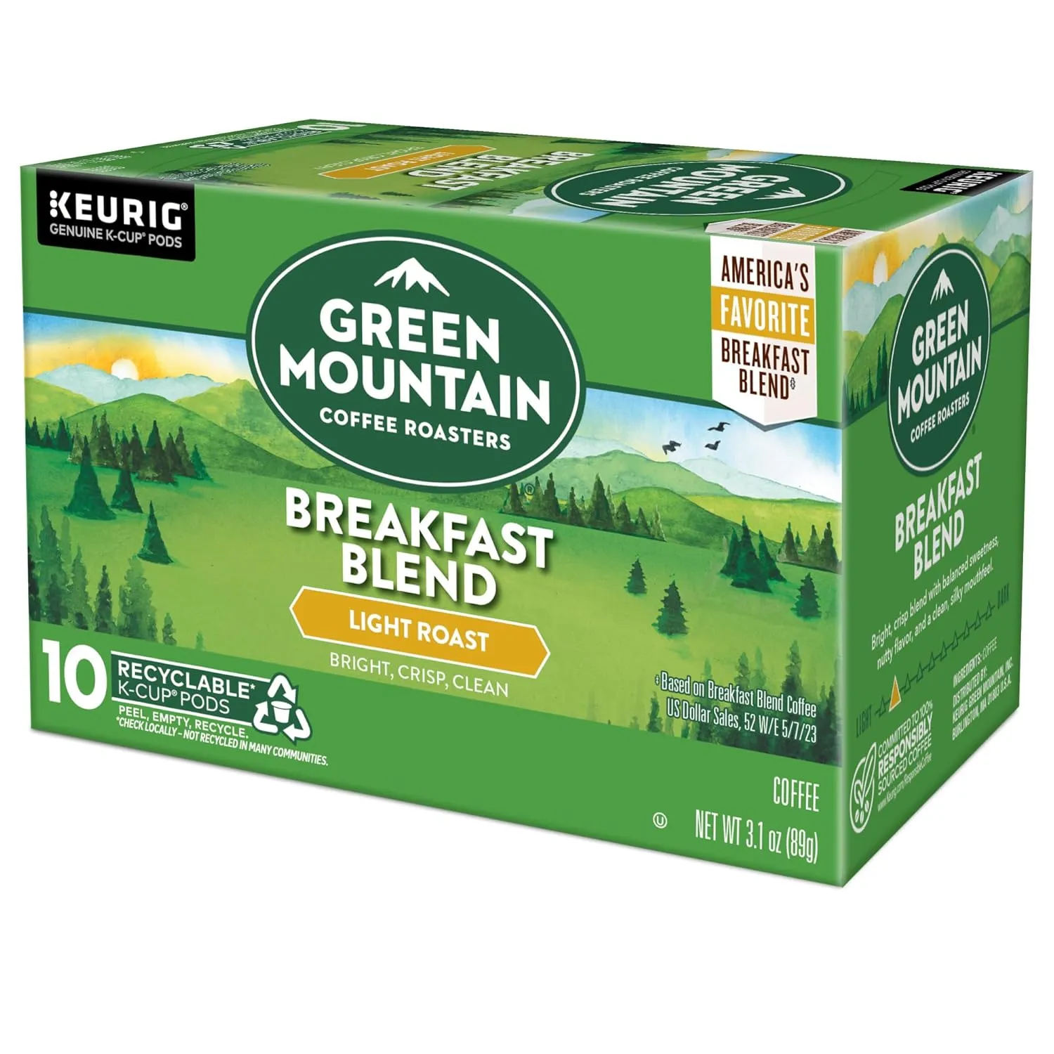 Green Mountain Coffee Roasters Breakfast Blend, Keurig Single Serve K-Cup Pods, Light Roast Coffee, 60 Count, (6 Packs of 10)