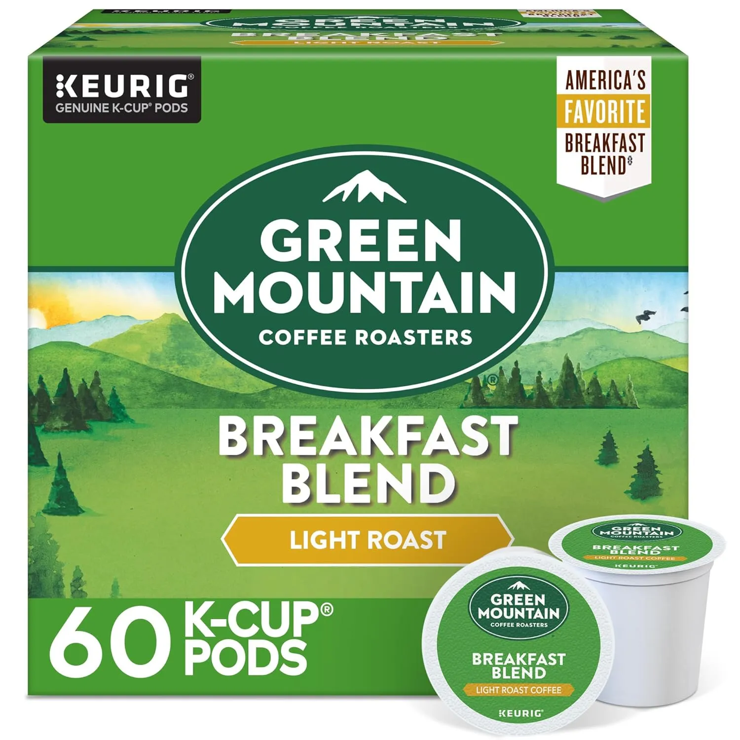 Green Mountain Coffee Roasters Breakfast Blend, Keurig Single Serve K-Cup Pods, Light Roast Coffee, 60 Count, (6 Packs of 10)