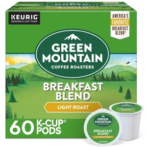 Green Mountain Coffee Roasters Breakfast Blend, Keurig Single Serve K-Cup Pods, Light Roast Coffee, 60 Count, (6 Packs of 10)