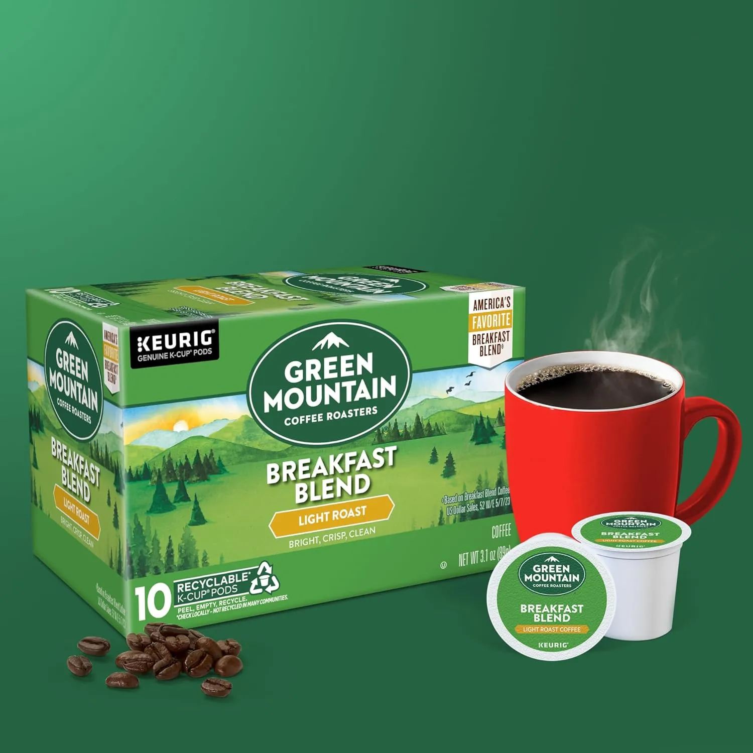 Green Mountain Coffee Roasters Breakfast Blend, Keurig Single Serve K-Cup Pods, Light Roast Coffee, 60 Count, (6 Packs of 10)